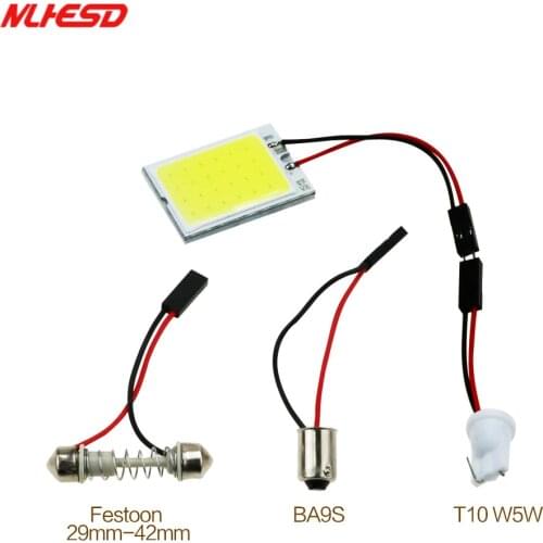 10pcs T10 COB LED Panel W5W/194 Car Auto Interior Reading Map Dome Lights Lamp Bulb Festoon BA9S 3 Adapter 24 48smd cool