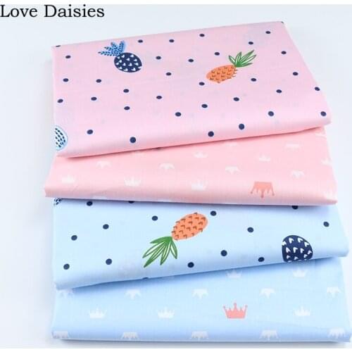 100% Cotton Twill PINK BLUE Fruit Color Pineapple Navy Dots White Small Crown Fabrics for DIY Crib Bedding Sheet Handwork Decor