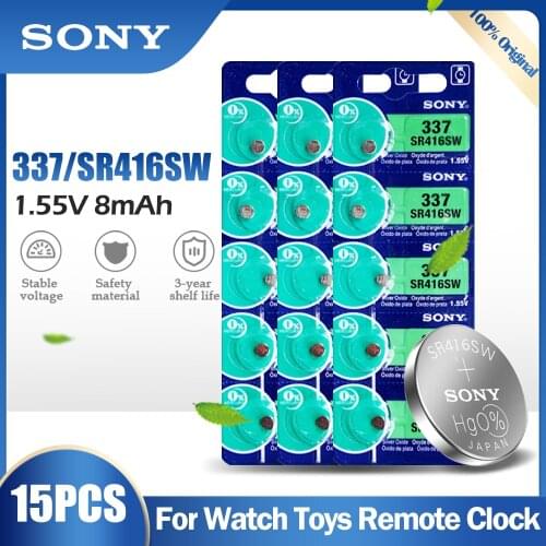 15PCS Sony Original 337 SR416SW SR416 LR416 V337 GP337 1.55V Silver Oxide Battery For Watch Hearing Aid Toys Button Cell Coin