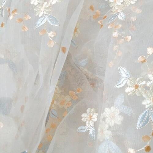 1Y/Lot Small Flower Soft Mesh Embroider Lace Sewing Fabric For Women Dress Home Curtain Decoration DIY Material