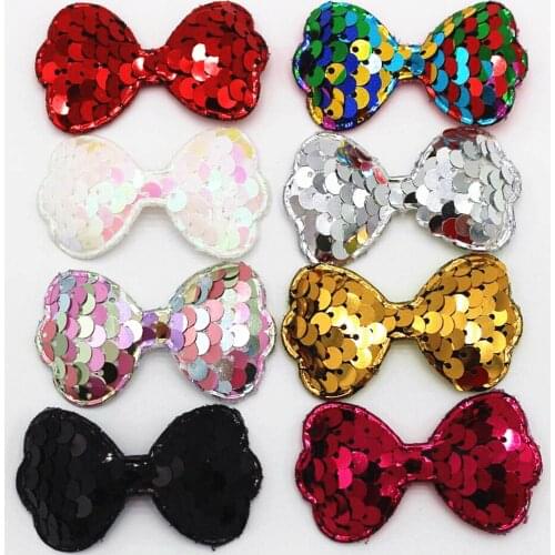 20PCS 65mmx42mm colorful reversible bow sequins patch hairpin glitter DIY crafts decoration mixed cloth paste