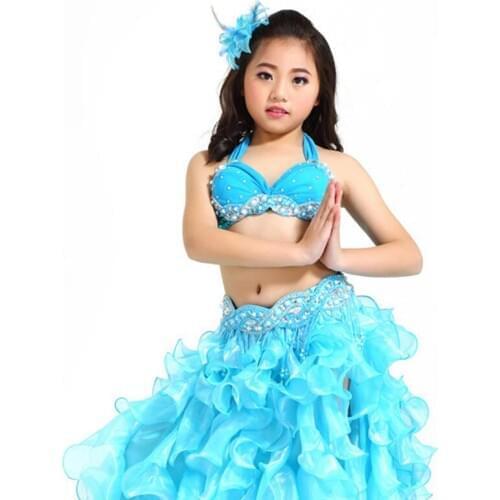 2018 Top Grade Children Belly Dancing Clothes 3pc Oriental Outfit Bra, Belt, Skirt Girls Belly Dance Costume Set Professional