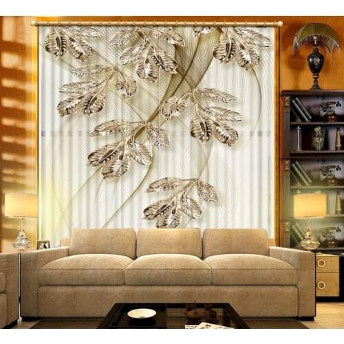 3D Curtain Silver Leaf Modern Luxury 3D Curtain Drapes For Bed Room Living Room Office Hotel Cortinas Custom any size