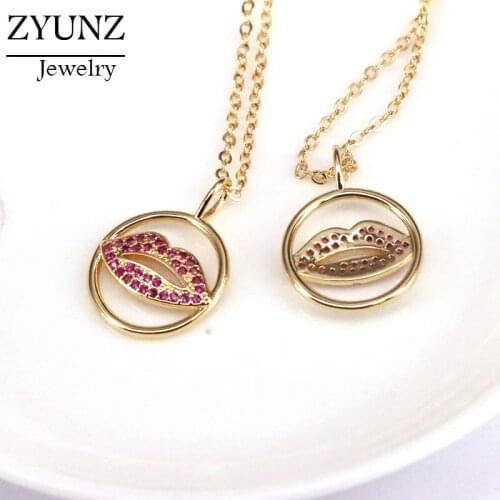 5PCS, Round Lip Necklace For Women Crystal Necklace Pendant CZ Cubic Zirconia Gold Chain Jewelry Women Gifts