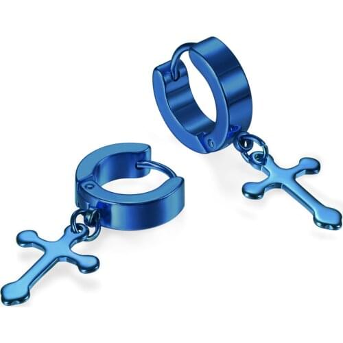 BONISKISS 2020 New Charm& Trendy Earrings For Women Blue Cross Dangle Earring Stainless Steel With Gift Bag Aretes Jewelry