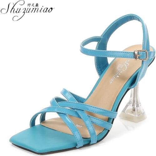 SHUZUMIAO Fashion Classic Sandals Women High Heels Outside Pumps Square Toe Wine Glass With Ladies Sandal Black Pink Girls Shoes