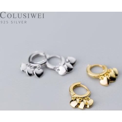 Colusiwei Classic 925 Sterling Silver Sweet Tassel Love Hearts Hoop Earring for Women OL Style Fine Jewelry Valentines Gift