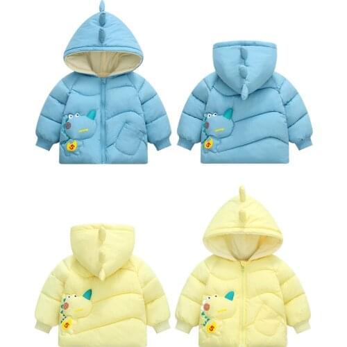 Kids Jackets Winter Thicken For Girls Coats Boys Cartoon Dinosaur Cotton-padded Parkas Toddler Hooded Outerwear Children Clothes