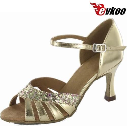 Evkoodance Pu Or Nubuck With Shiny Women Latin Dance Shoes 7 cm Heel High Quality Free Shipping Evkoo-249