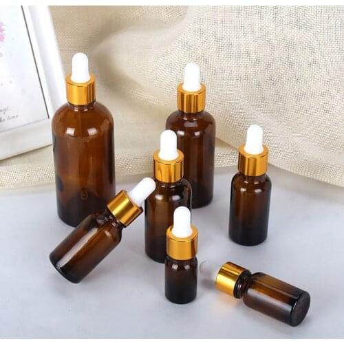Dropper Bottle Amber Glass 15-100ml Golden Cover Liquid Reagent Pipette Bottle Eye Dropper Aromatherapy Container Glass Perfume