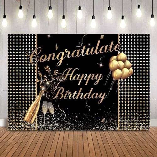 Congratulate backdrop happy birthday photo background Graduation birthday party decorations Champagne Golden balloon goblet prop