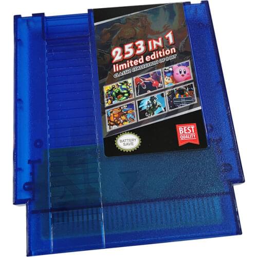253 in 1 NES Remix 8-Bit Super Game Cartridge NES Classic 72P PAL NTSC Game Transparent blue Shell