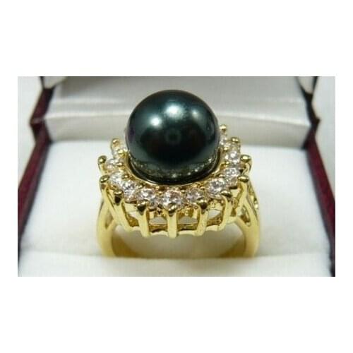 Fine 10mm black shell pearl bead ring (#6,7,8,9) NO BOX