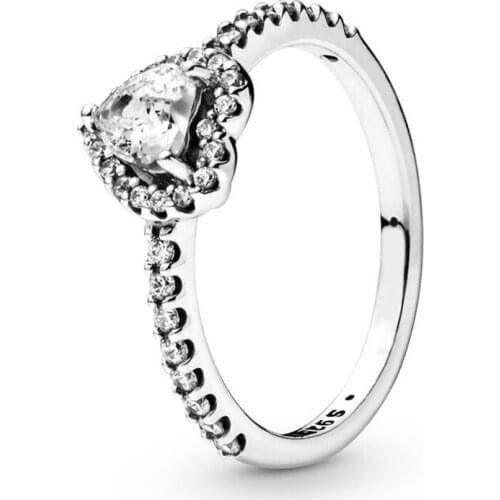 100% 925 Sterling Silver Rings for Women Elevated Heart Ring Silver Jewelry Wedding Engagement Party Gift bague femme