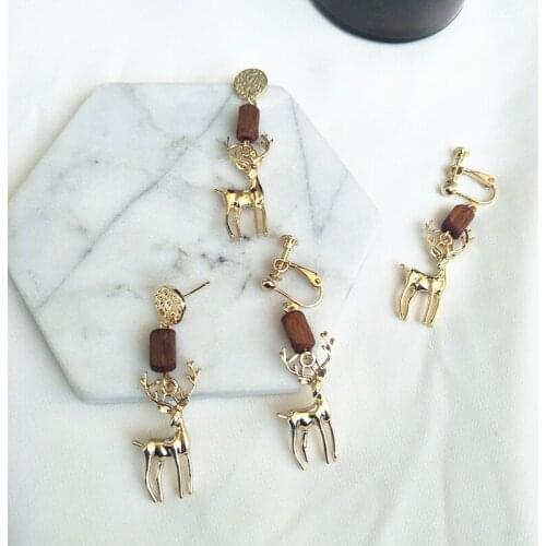 Hot Selling New Fashion Korean Simple Alloy Wood Cartoon Deer Drop Earrings Jewelry for Women