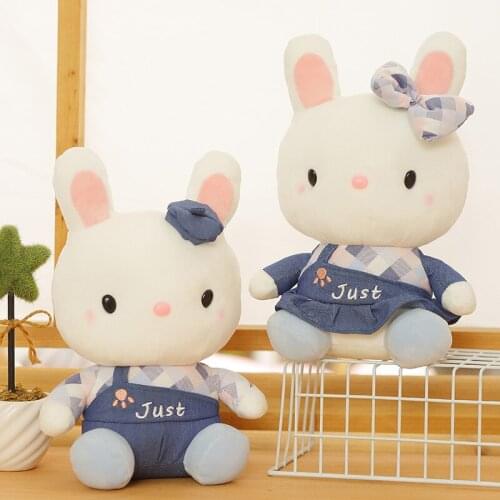 Sweet Bow-knot Clothes Bunny Plush Soft Stuffed Toy Animals Rabbit Sleeping Cartoon Pillow Doll Birthday Gift for Children Kids