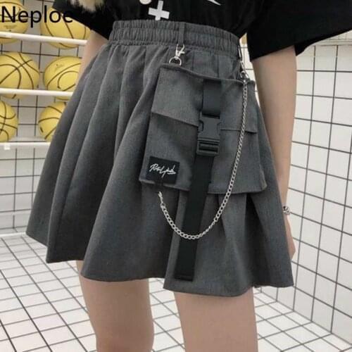 Neploe Korean Preppy Style High Waist Pleated Jupe 2021 News Wild A Line Pocket Femme Skirts Beach Above Knee Mini Autumn 45635