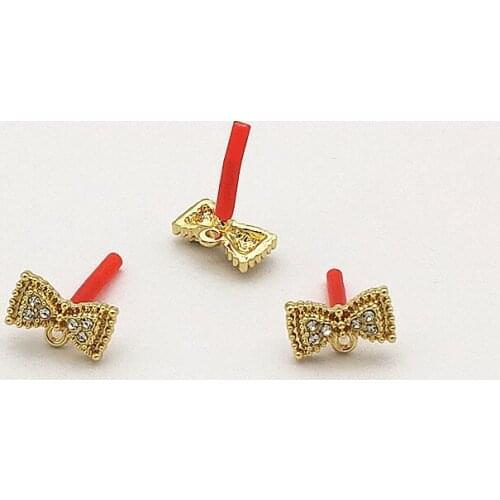New arrival! 14x8mm 100pcs Zinc Alloy Rhinestone bows Ear Stud for Hand Made Earrings DIY parts,Jewelry Findings & Components