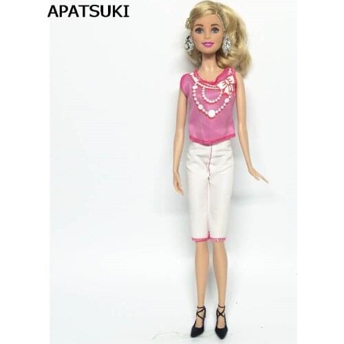 1/6 Doll Clothes For Barbie Princess Doll Fashion Pink Bowknot Shirt & White Shorts For 1:6 BJD Dolls Accessories Kids Toy