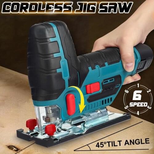 12V 6 Speed Adjustable Cordless Jig Saw Electric Jigsaw 5600RPM 45 Degree Tilt Angle Multi-Function Woodworking Power Tool 70mm