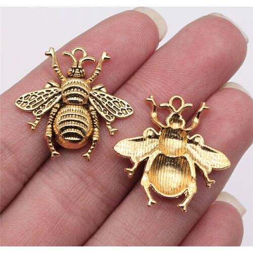 Tristana 20pcs 25x25mm Antique Gold Color Antique Bronze Color Antique Silver Color Bee Charms For Jewelry Making
