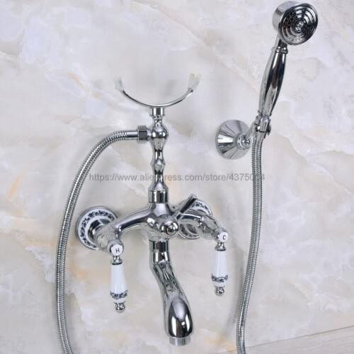 Polished Chrome Bathtub Faucets Hand Rain Shower Head Tap Luxury Ceramic Telephone Wall Bath Faucet Nna244