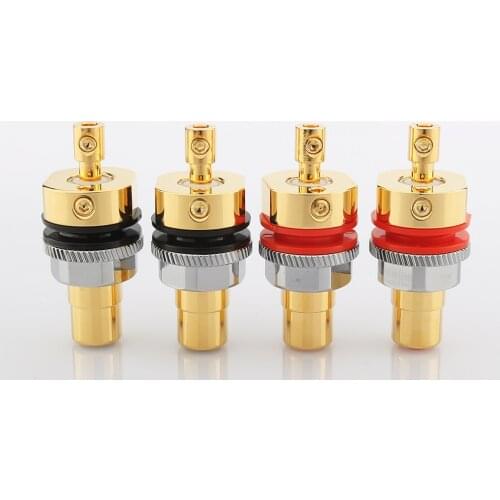 4xViborg RC102G Pure Copper 24K Gold Plated RCA Socket Screw Locking RCA Female Socket Hifi