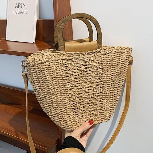 Simple Straw Bucket Women Crossbody Bags Summer Weaving Shoulder Bag Vintage Tote Messenger Bag Beach Travel Female Handbags Sac