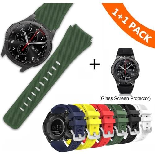 22mm Watch Band For Samsung Gear S3 Frontier Classic Strap Silicone Strap For Galaxy Watch 46mm Band With Glass Protective Film