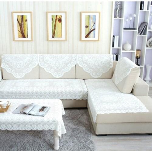 Luxury Lace Hollow Couch Cover Thicken Plum Blossom White Color Sofa Towel Tea Table Armrest Backrest Table Cover Decoration