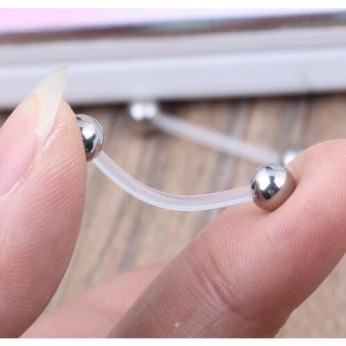 2 Pieces/lot 14G Stainless Steel Ball Clear Soft Tongue Ring Tragus Earring Industrial Barbell Nipple Body Piercing Jewelry