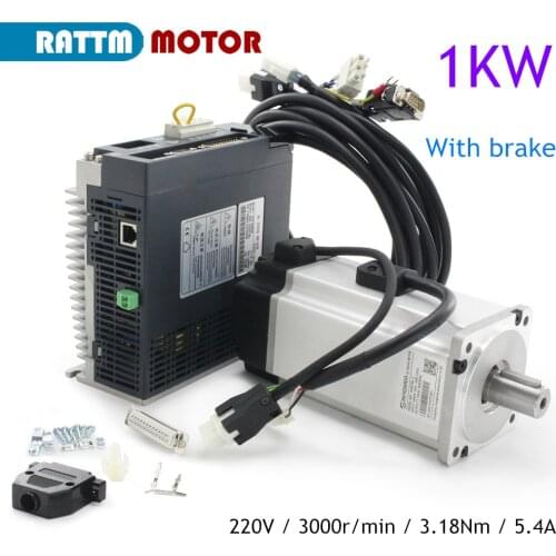 1KW 1000W AC Servo Motor Set Kit & Brake 3000rpm 3.18N.m 5.4A 80F-0330TBL-Z + Matched SDF08NK8 Driver + Encode For CNC Engraving