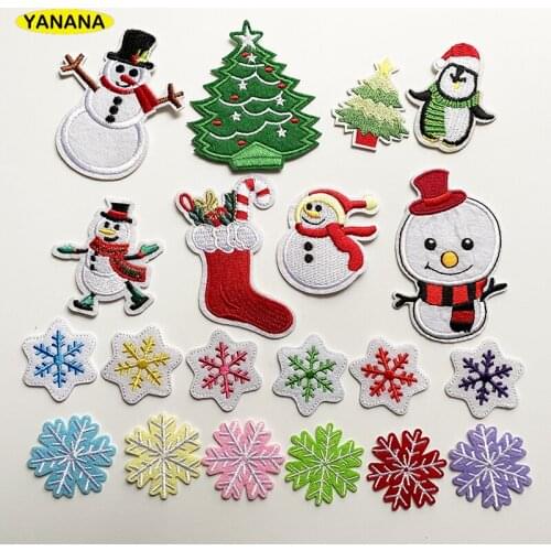Christmas snowflake snowman Iron on Embroidered Cloth Patch For Girls Boys Clothes Stickers Apparel Garment Accessories