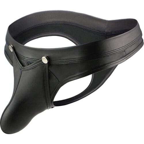 Men Faux Leather Jockstrap Underwear Sexy Mens Thongs Open Front T-back Bulge Underpants Gay Male Panties G String Tanga Hombre