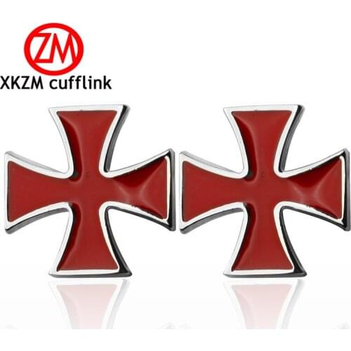 XKZM Jewelry French shirt cufflink for mens Brand red cross Cuff link Luxury Wedding Button silvery High Quality