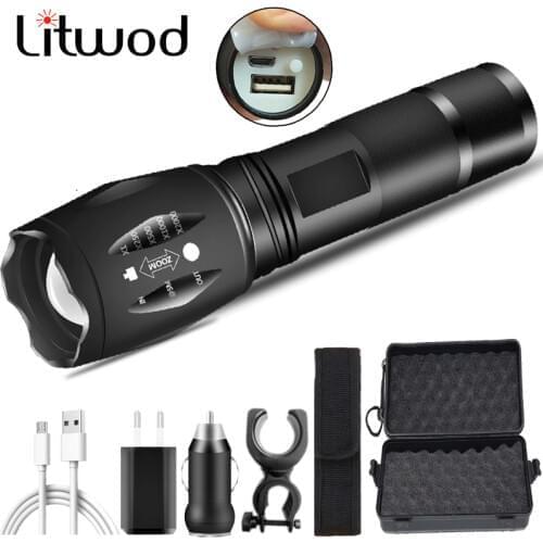 Z45 High Quality XM-L2 U3 T6 Led Flashlight Built in 18650 Battery Torch Zoomable Powerbank Function Lantern For Camping Litwod