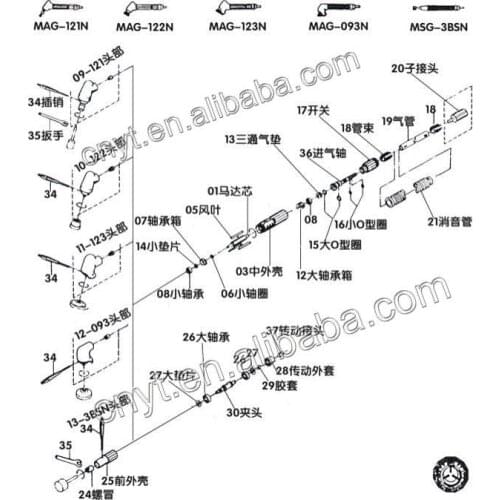 Air hand tool grinder parts Air Tools spare parts