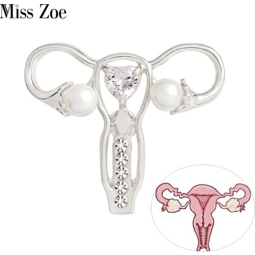 Female Womb uterus Brooch Pins Zircon pearl Organ medical jewelry Gynecology Medicine Symbol gift for Doctor Nurse