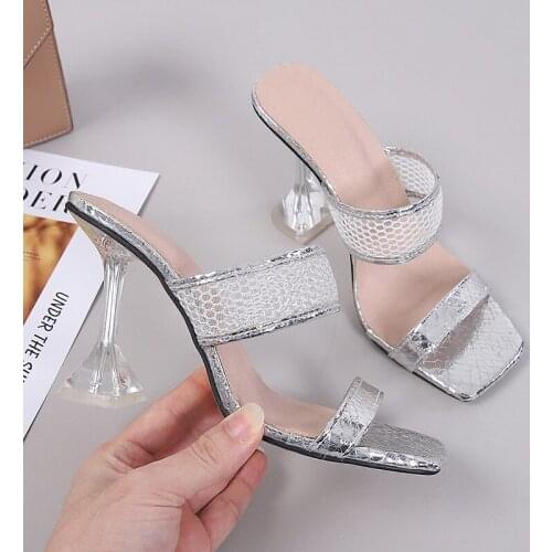 Newly Arrived Women Pumps Square Head Mule Heels Shoe Serpentine High Heel Shoes Women Sandals Sliper Woman Shoes Zapatos Mujer