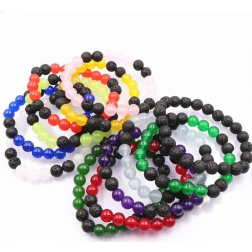 Splicing Colors Beads Bracelet for Women Natural Stone Jades Lava Elastic Friendship Beaded Bracelets Bangle Jewelry 7.5" A713