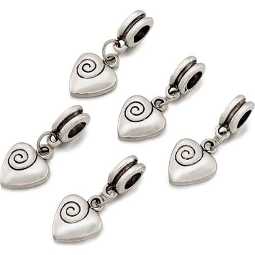 10pcs Alloy European Style Dangle Heart Beads for jewelry making necklace 26mm, Hole: 5mm F60