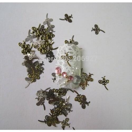 MS8-2 100pcs Gold Cute Dragonfly Nail Art Metal Sticker Nail Art Decoration Non-adhesive Sticker