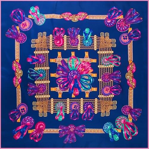 130*130cm Luxury Brand Twill Silk Scarf Women Bandana Square Scarf Floral Kerchief Scarves For Ladies Fashion Shawls Echarps