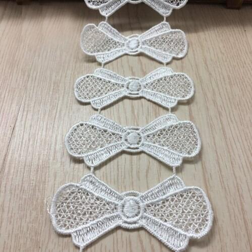 15yards/lot 7.5cm width White Bowknot Water Soluble Lace Edge Trims Ribbon Polyester Lace Applique Garment Accessories