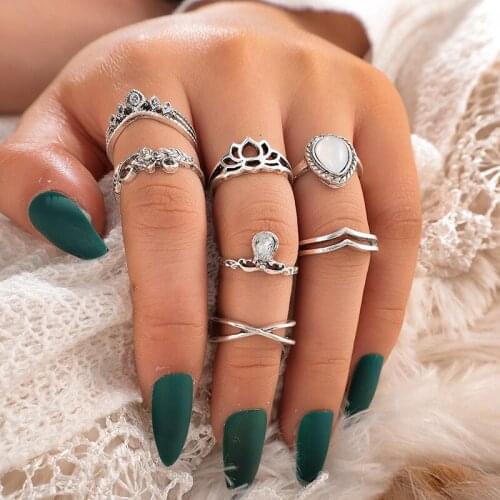 2020 Fashion ring anillos pareja anillos de compromiso para mujer aliança de namoroO penwork carved big gem lotus shape 7 piec