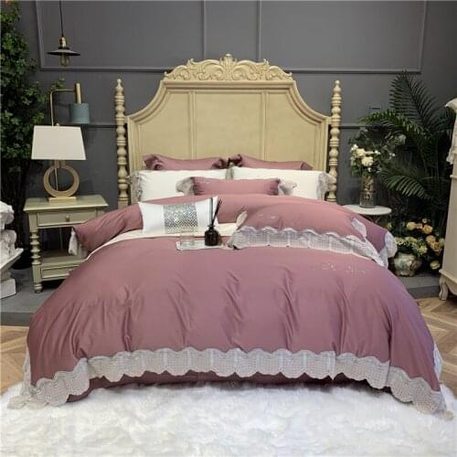 2021 Luxury 600TC Egypt Cotton Lace Bedding Set Rhinestones Duvet cover Flat Sheet Pillowcases Queen King Size 4/6/7Pcs