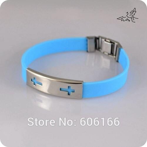 24pc/lot Double Cross Mix Colors Silicone Wristbands Stainless Steel Bracelet Catholic Christian Fashion Religious Jewelry