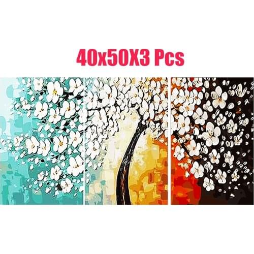 3Pcs Abstract Paint By Number Tree Leaves Oil Painting On Canvas For Adults Handmade DIY Kits Drawing Coloring Picture Photo Hom