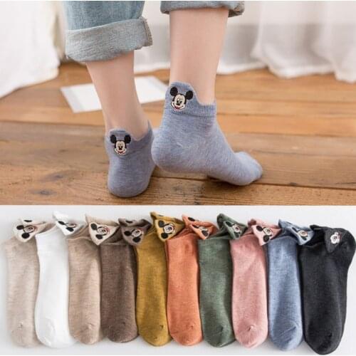 4 Pairs Lot Fashion Socks Women 2021Cartoon Animal Mickey Mouse socks Cute Heart Embroidery Casual Funny Ankle Socks Pack
