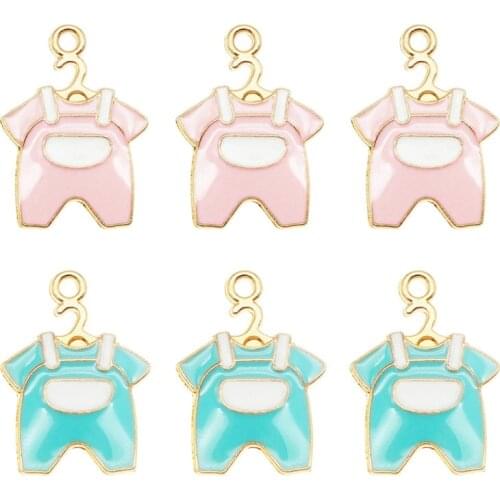 Julie Wang 6PCS Baby Cloth Charms Enamel Mixed Pink Blue Gold Tone Pendant For Necklace Bracelet DIY Jewelry Making Findings